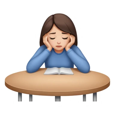 woman exhausted sit at a table with the head resting on the table sticker