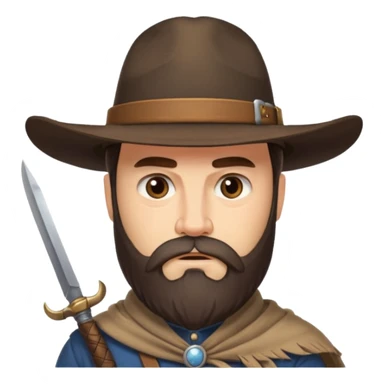 a western earl with full beard, wearing hat, having blade sticker