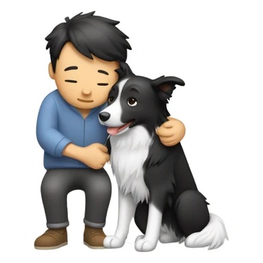 A Chinese man hug a border collie
 sticker