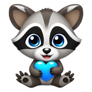 a baby raccoon with a blue heart in his hands sticker