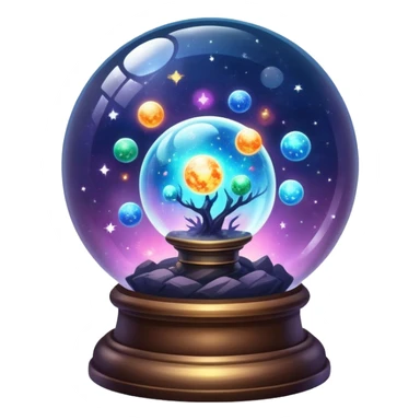 Tiny mystical mysterious sparkly magical glowing spherical nebula planets inside a glass globe dome sticker