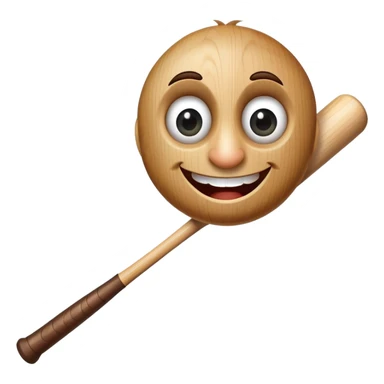 Baseball bat with large expressive eyes, a small button nose, and a wide grin sticker