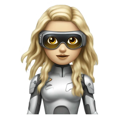 Brown long hair with blonde steaks female cyborg head, fair skin, space age goggles and circuits sticker