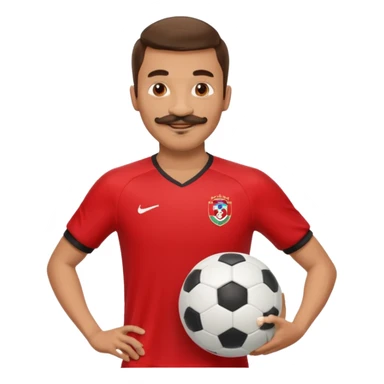 man soccer player red jersey with mustache holding soccer ball sticker