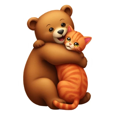 brown bear cub hugs red cat sticker