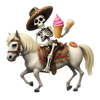 Skeleton wearing a sombrero while eating an ice cream cone and riding a horse sticker