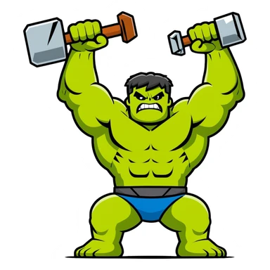 Hulk lifting Thor's hammer triumphantly sticker