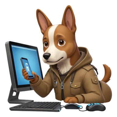 A dog playing Fortnite in his computer sticker