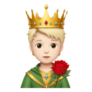The Little Prince with a crown and a rose in his hand sticker