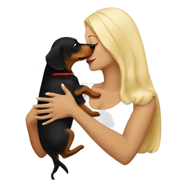 blonde woman kissing black and tan dachshund  sticker