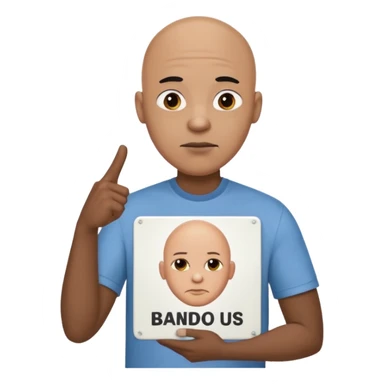 Bald black cartoon man with  “They Not Like Us” on his shirt holding a sign that says Bando sticker