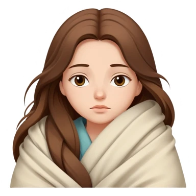 Sleepy girl with long brown hair wrapped like a burrito in a blanket, eyes half-open elegant colors  sticker