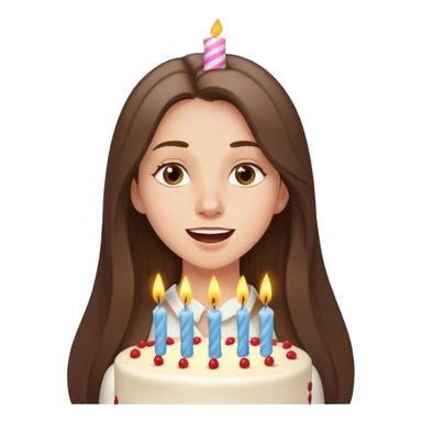  beautiful pale brunette girl with long hair blow out the candles on her birthday cake sticker