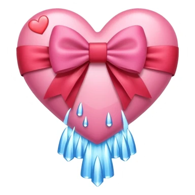 heart with a waterfall, pink bow with heart pattern on the bow, apple emoji style sticker