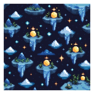 Starry night sky with floating islands and crystals sticker