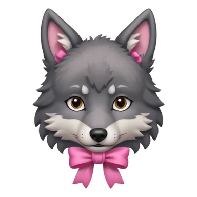 sad 🥺 cute dark grey wolf with a pink ribbon ion his head sticker