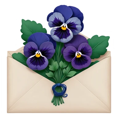 A gracefully aged love letter sealed with a deep green wax stamp, resting beside a navy blue bouquet of pansies. sticker