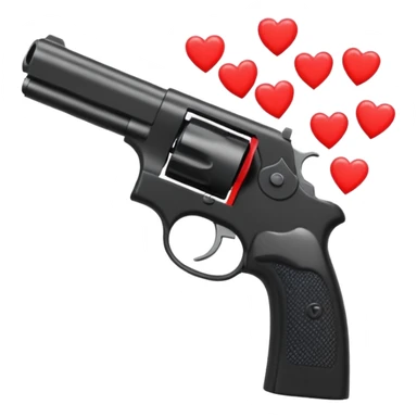 Black hand gun shooting a stream of hearts out of it  sticker