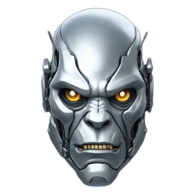 Cyber futuristic silver orc robot face with tusks sticker