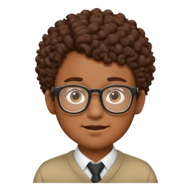 Nerdy boy with glasses, brown curly hair, brown skin sticker