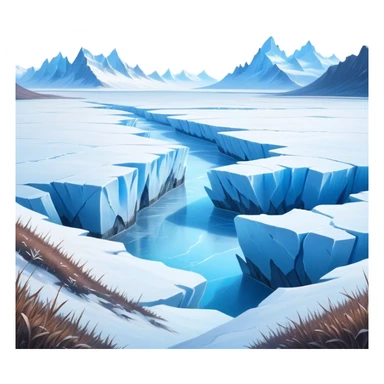 Cinematic Realistic Tundra with Glaciers Emoji in a wooden frame, Vast and frozen, with endless expanses of snow-covered ground interrupted by massive glaciers creeping across the landscape. Jagged ice formations rise in the distance, their icy blue tones contrasting with the pale, frosty sky above. Sparse grasses and hardy shrubs cling to the frozen earth, fighting against the relentless cold. The light reflects off the snow and glaciers, casting a soft glow across the desolate yet majestic terrain. Soft glowing outline, capturing the essence of a serene, stark wilderness where glaciers dominate and life endures in the harshest conditions. sticker