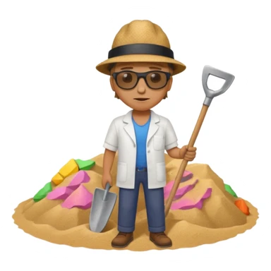pile of sand with a shovel clabber with a scientist nearby sticker