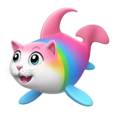 pink cat in a rainbow shark sticker