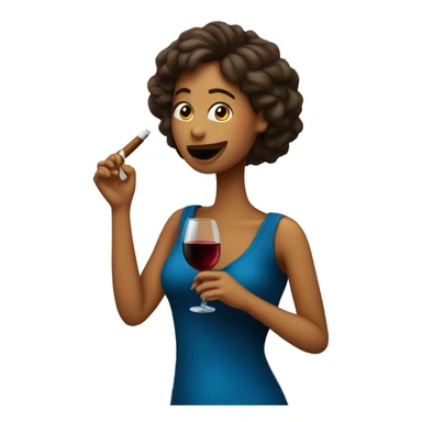 Una chica riéndose mucho con un cigarro y un vino sticker