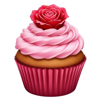 cupcake with pink icing and red rose sticker
