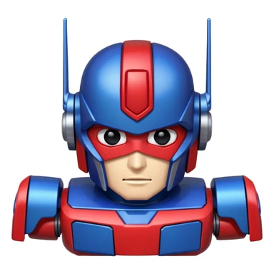 Optimus Prime as a robot emoji, blue and red color scheme, metallic details, heroic expression sticker