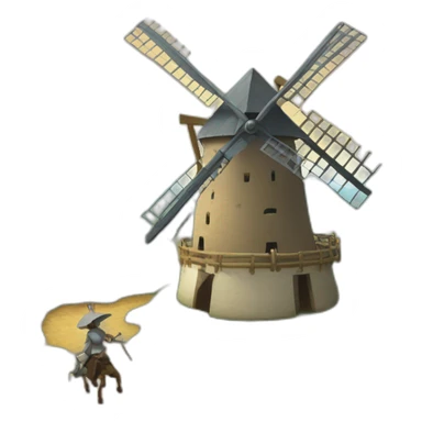 Don quijote fighting windmill sticker