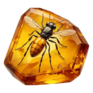 A tiny insect trapped in a huge lump of amber  sticker