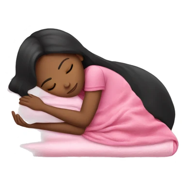 Black-haired girl sleeping on side with pink blanket sticker
