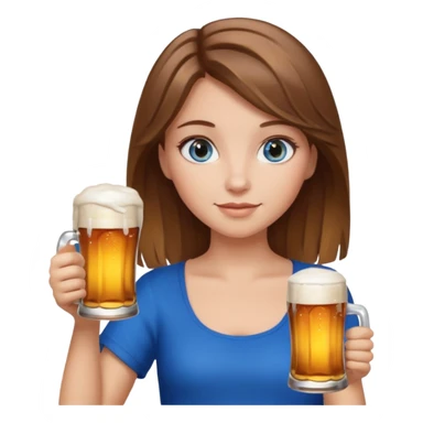 Girl with brown hair and blonde highlights with blue eyes holding beer  sticker