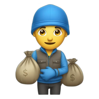 man with money bag in blue cloths sticker
