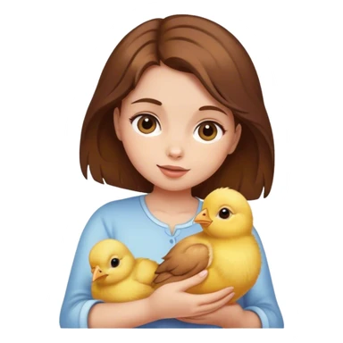 girl with brown hair holding baby chick sticker