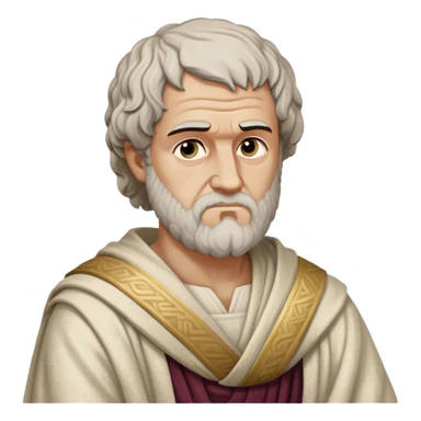 Cinematic Realistic portrait of Aristotle the philosopher, depicted as a wise, contemplative figure in detailed ancient Greek attire, with a textured draped robe and thoughtful expression, bathed in soft classical lighting that highlights his timeless intellect. sticker