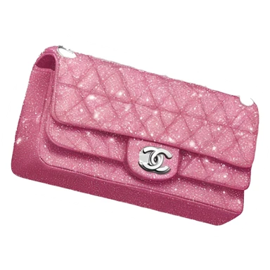 pink sparkly Chanel flap bag with silver hardware sticker