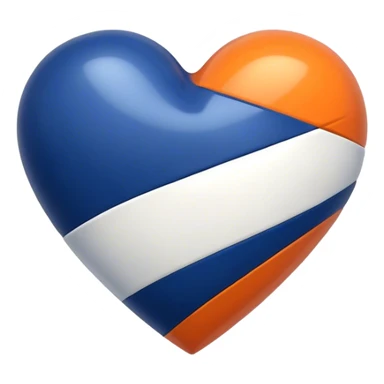 Glossy, sporty dark blue heart with diagonal white and orange athletic stripes going down one side sticker