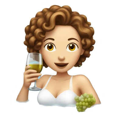White Woman with curly brown hair drinking wine in a bubble bath sticker