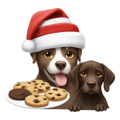 A cat wearing a hat eating cookies at Christmas with a chocolate lab sticker