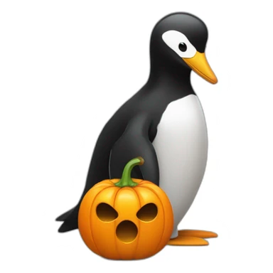 Un pingouin accompagné d'une citrouille et un œuf sticker