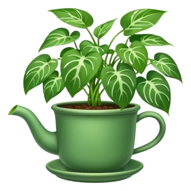 Long trailing pothos in a pot with saucer sticker