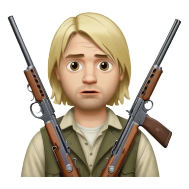 Kurt Cobain thoughtfully holds a double-barreled shotgun aimed at his open mouth. sticker