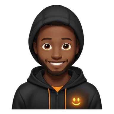 African yound man in his late 20s with a  bright smile with a short boxed beard, black hoody in Pixar cartoon style. with a skin glow sticker