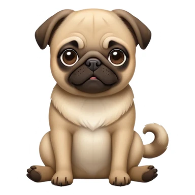 cinematic-[pug]-realistic-full-body-sitting-emoji,-tail-resting-loosely-beside-its-paws,-head-tilted-dramatically, -sleek-[fawn]-fur,-simplified-yet-realistic-focused-features,-highly-detailed,-glowing-with-an-almost-sarcastic-glow sticker