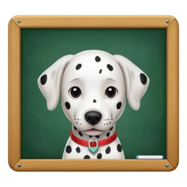 Dalmatian, in the background a green school board in a wooden frame sticker