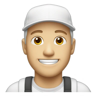 a white man smiling with a white cap and 👍 sticker