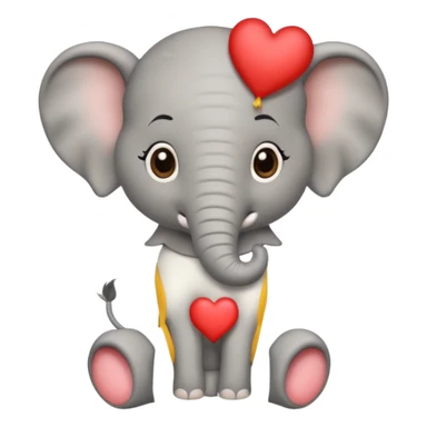Elephant calf with small heart symbol on head, circus cloth sticker