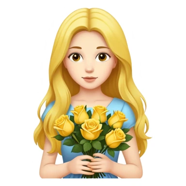 Beautiful girl with long hair holding a bouquet of yellow roses sticker
